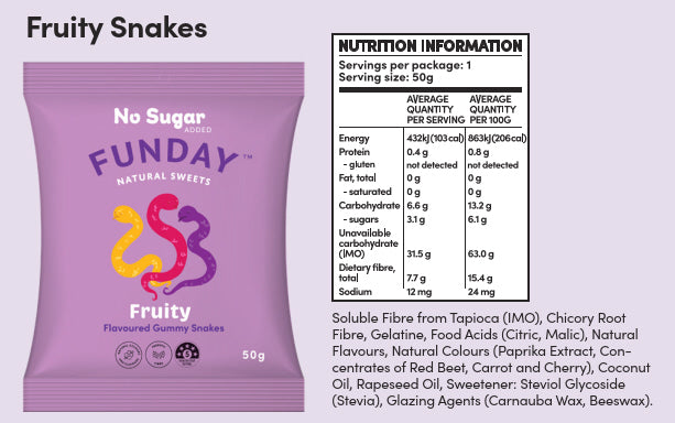 Fruity Gummy Snake 50g (12 BAGS IN EVERY BOX)