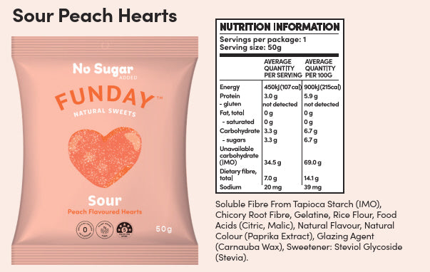 Sour Peach Hearts 50g (12 BAGS IN EVERY BOX)