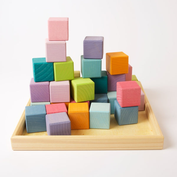 36 Square Cubes Pastel, Grimm's, KEKA TOYS